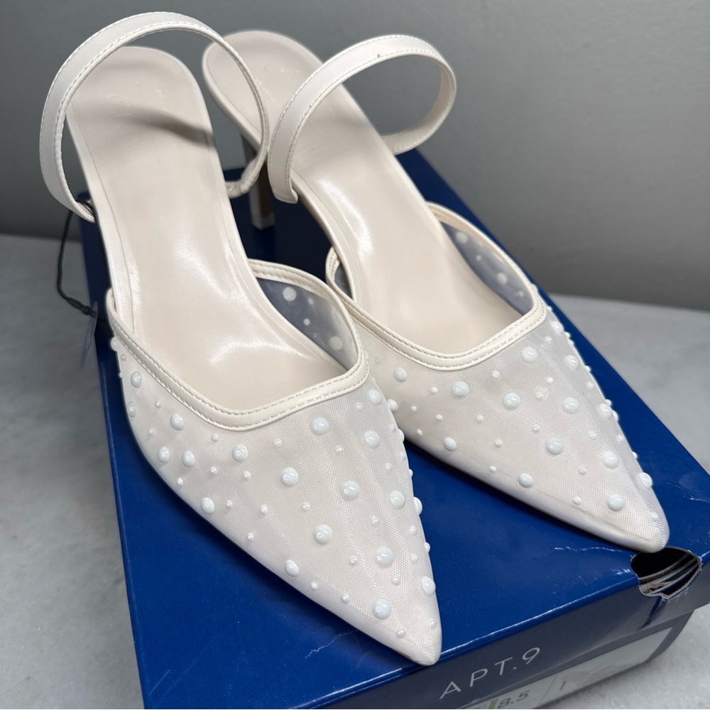Apt 9 Women’s Pearl Heels Sz 8.5 Ivory White 90s Y2K Style Dress Shoes Prom Wed